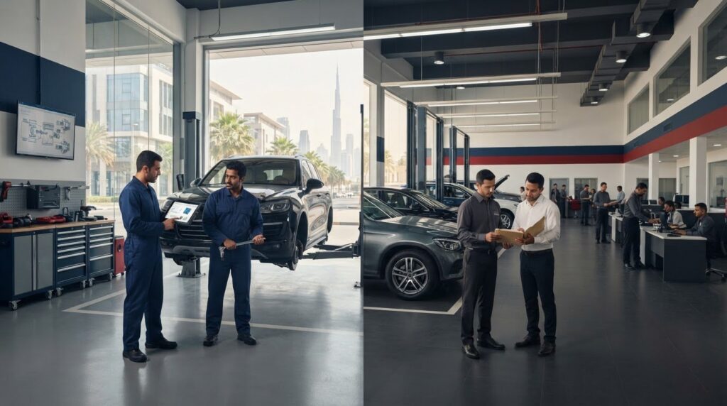 Independent Garage vs Dealership Service Dubai: Complete 2026 Comparison
